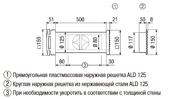Размеры приточного клапана Maico ALD 125 / 125 VA